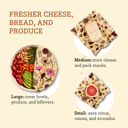 Bee's Wrap Reusable Vegan Alternative to Beeswax Food Wraps, Made in the USA, Eco Friendly Food Wraps, Sustainable Food Storage Containers, Organic Food Wraps, Bread Wrap for Homemade Bread, Vegan