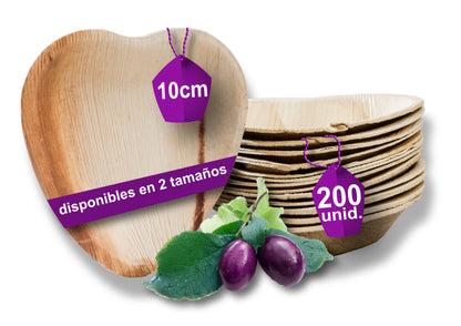 Waipur Platos Hoja de Palma Orgánicos - 25 Platos Desechables en Forma de Corazón - 10 cm - Vajilla Ecológica Premium, Estable, Natural y Biodegradable - Platos Cocktail Elegantes