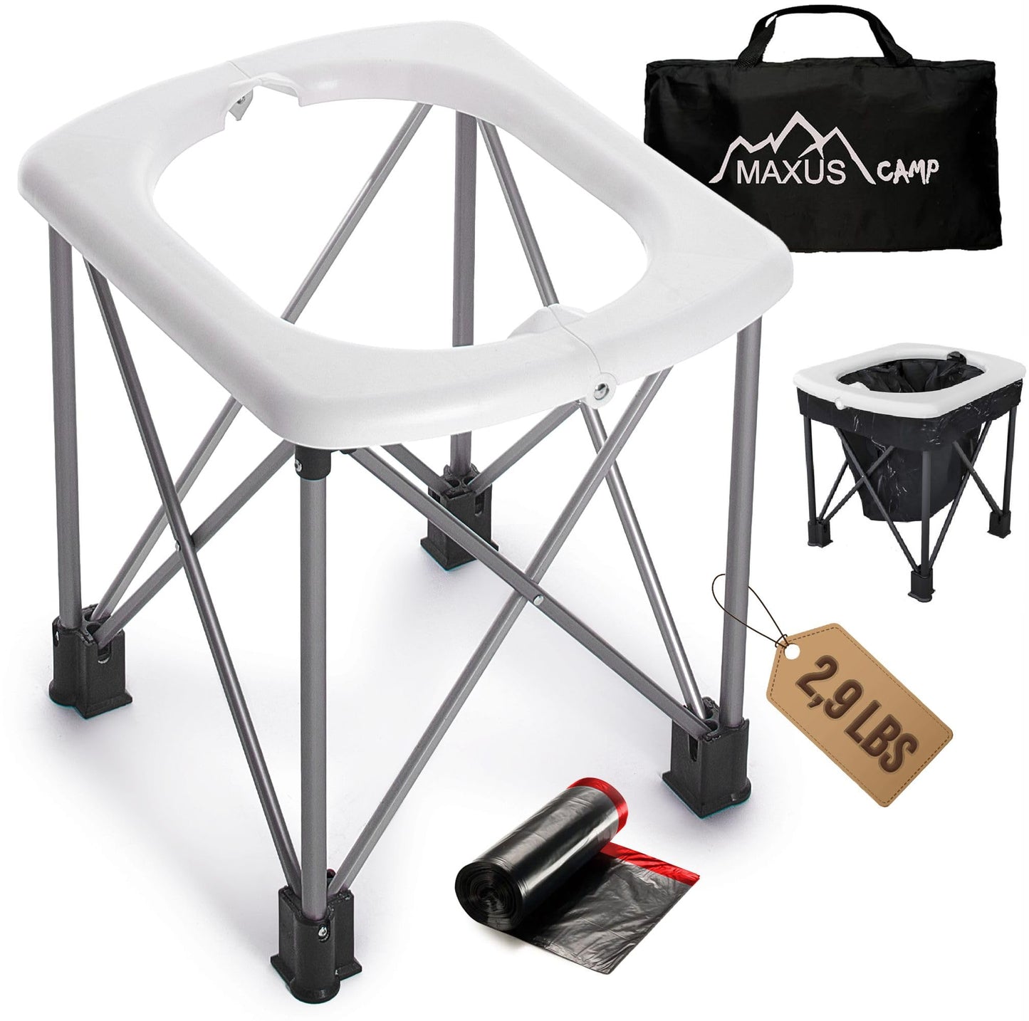 Camping Toilet, Portable Toilet, with Ultralight Aluminum Frame, XL high, Portable Toilet for Camping, Light Weight Folding Aluminum Frame, Portable Toilet for Adults, Up to 350lb