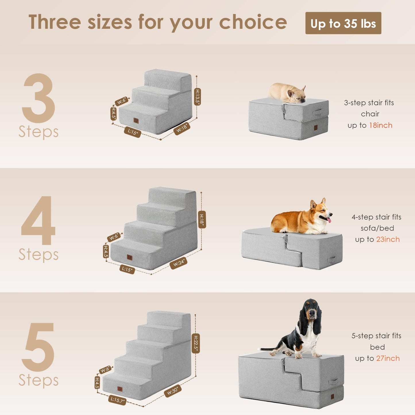 EHEYCIGA Dog Stairs for Bed 18”H, 4-Step Dog Steps for High Bed, Pet Steps for Small Dogs and Cats, Non-Slip Balanced Pet Ramp Indoor, Grey
