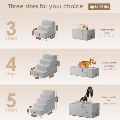 EHEYCIGA Dog Stairs for Bed 18”H, 4-Step Dog Steps for High Bed, Pet Steps for Small Dogs and Cats, Non-Slip Balanced Pet Ramp Indoor, Grey