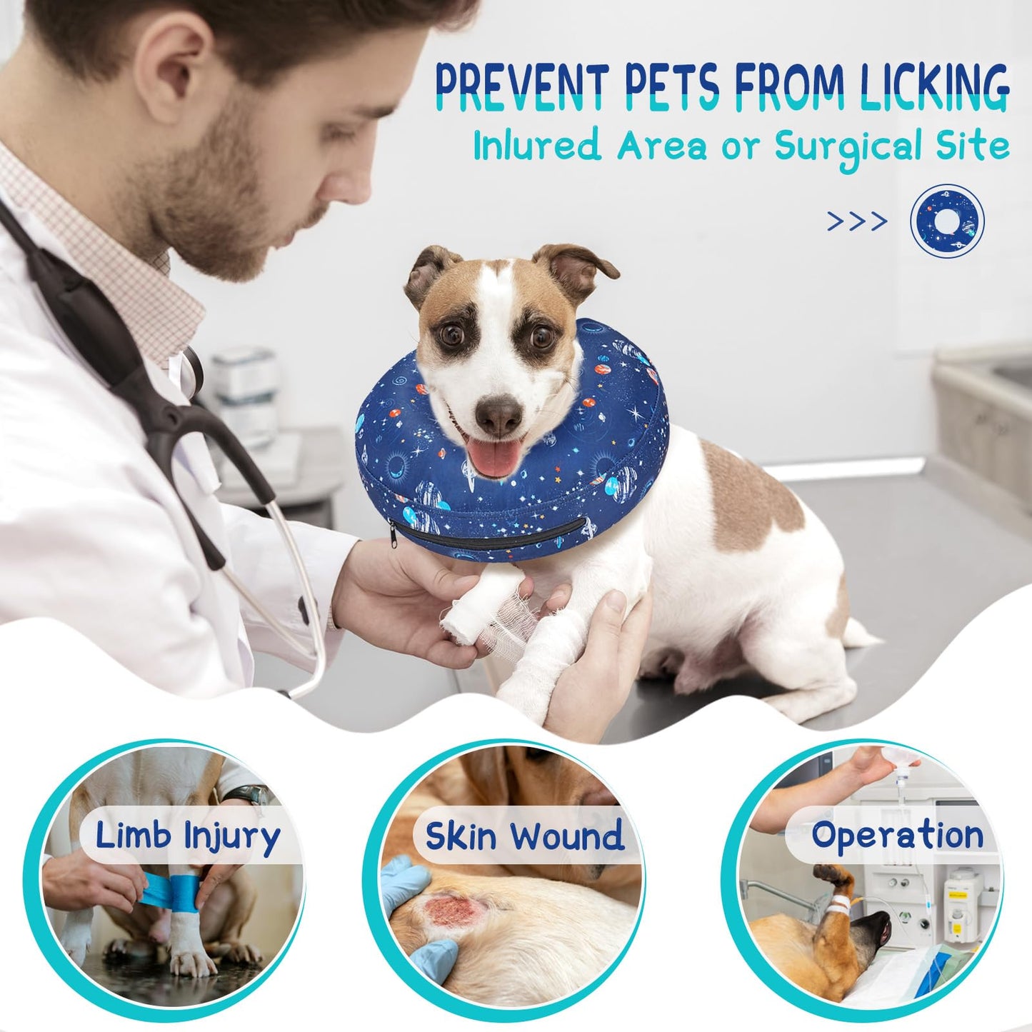 Supet Inflatable Dog Cone Collar Alternative After Surgery, Doggie Neck Donut Collar Recovery ECollar, Soft Dog Cone for Small Medium Large Dogs