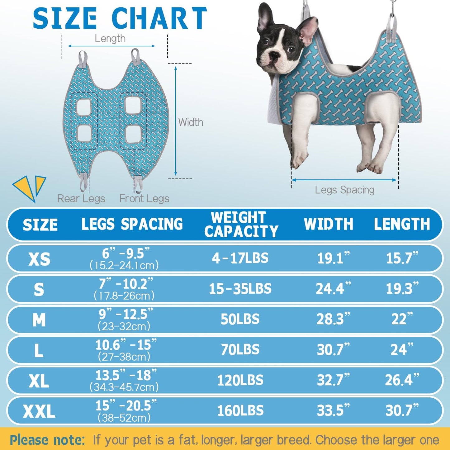 Supet Dog Grooming Hammock for Small Dogs Cat, Relaxation Pet Grooming Hammock Restraint for Nail Trimming (Coral Blue, S（ Legs Spacing：7-10.2" / Max W：15-35LBS）)