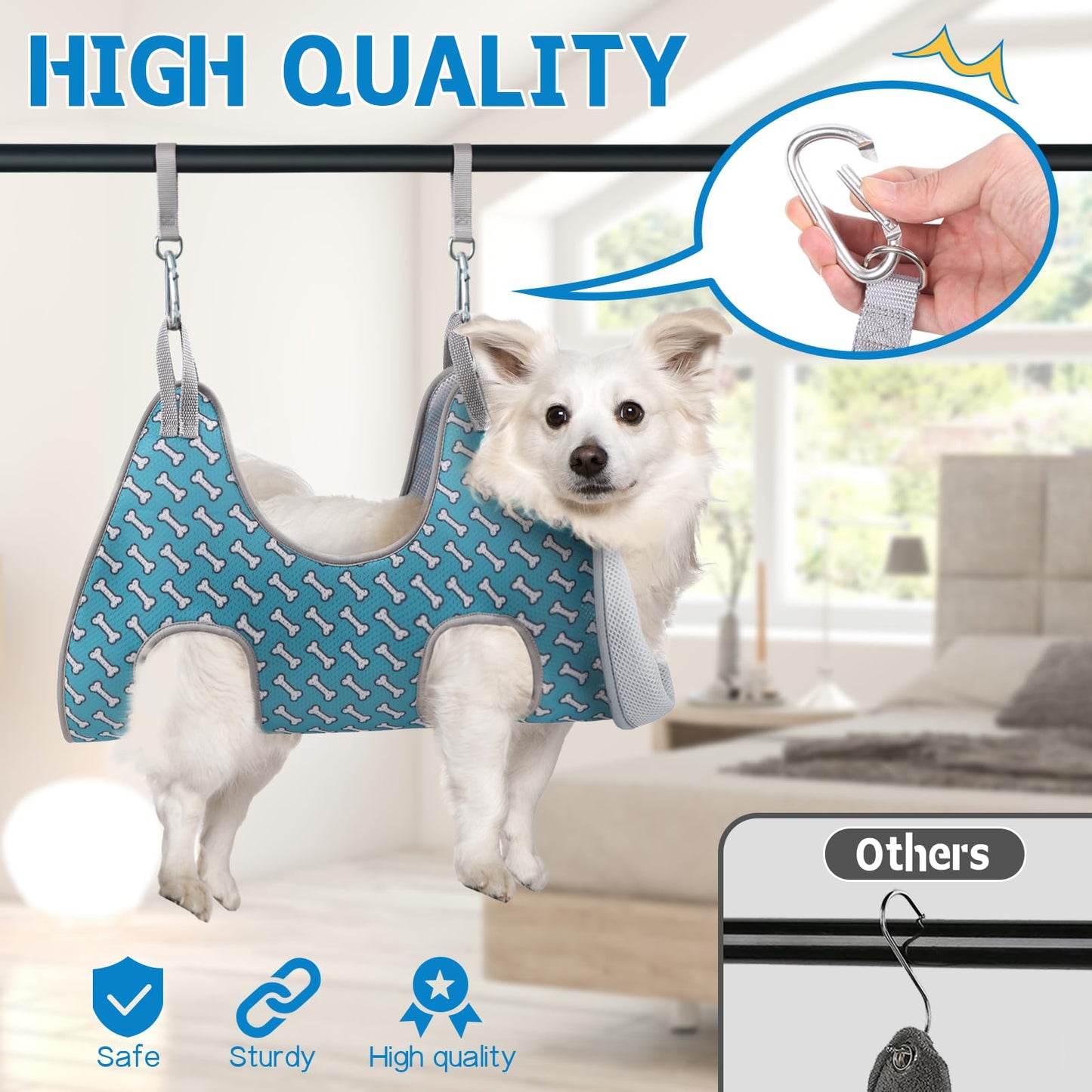 Supet Dog Grooming Hammock for Small Dogs Cat, Relaxation Pet Grooming Hammock Restraint for Nail Trimming (Coral Blue, S（ Legs Spacing：7-10.2" / Max W：15-35LBS）)