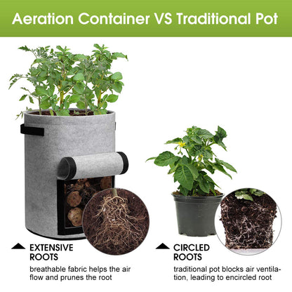 Potato Grow Bags with Flap 10 Gallon, 4 Pack Planter Pot with Handles and Harvest Window for Potato Tomato and Vegetables, Black and Gray