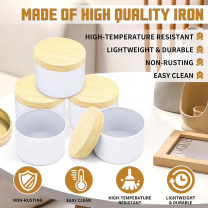 YJHSS 48-Pack White Candle Tins, 24pcs 8oz + 24pcs 4oz Candle tins with Metal Wood-Grain Printing Lids, Empty Candle Jars for Making Candles, Bulk Candle Containers Candle Making Jars for Christmas