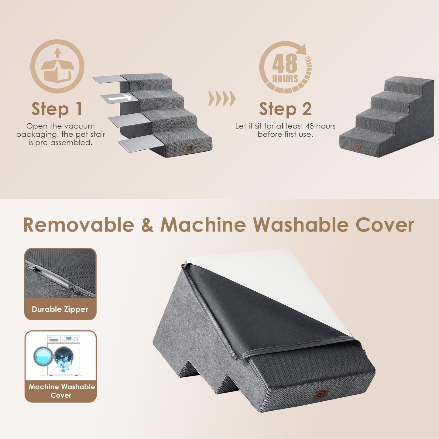 EHEYCIGA Dog Stairs for Bed 18”H, 4-Step Dog Steps for High Bed, Pet Steps for Small Dogs and Cats, Non-Slip Balanced Pet Ramp Indoor, Grey