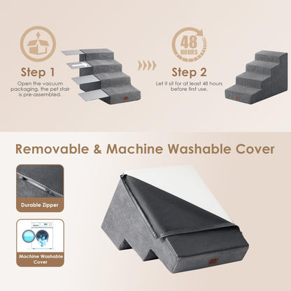 EHEYCIGA Dog Stairs for Bed 18”H, 4-Step Dog Steps for High Bed, Pet Steps for Small Dogs and Cats, Non-Slip Balanced Pet Ramp Indoor, Grey
