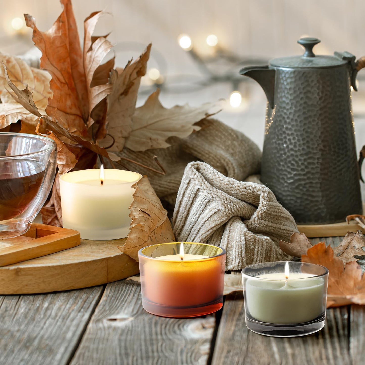 Thick Candle Jars for Making Candles 16 Pcs, 7 OZ Empty Jars with Wood Lids for Candle Making, Sample Container, Frosted White