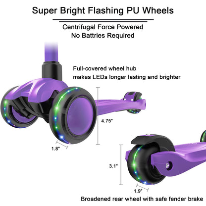 Allek Kick Scooter B03 for Kids (3-12 Years) — Style, Fun, and Safety on 3 Wheels with LED Lights, Adjustable Handlebar, and Reinforced Deck (Black)