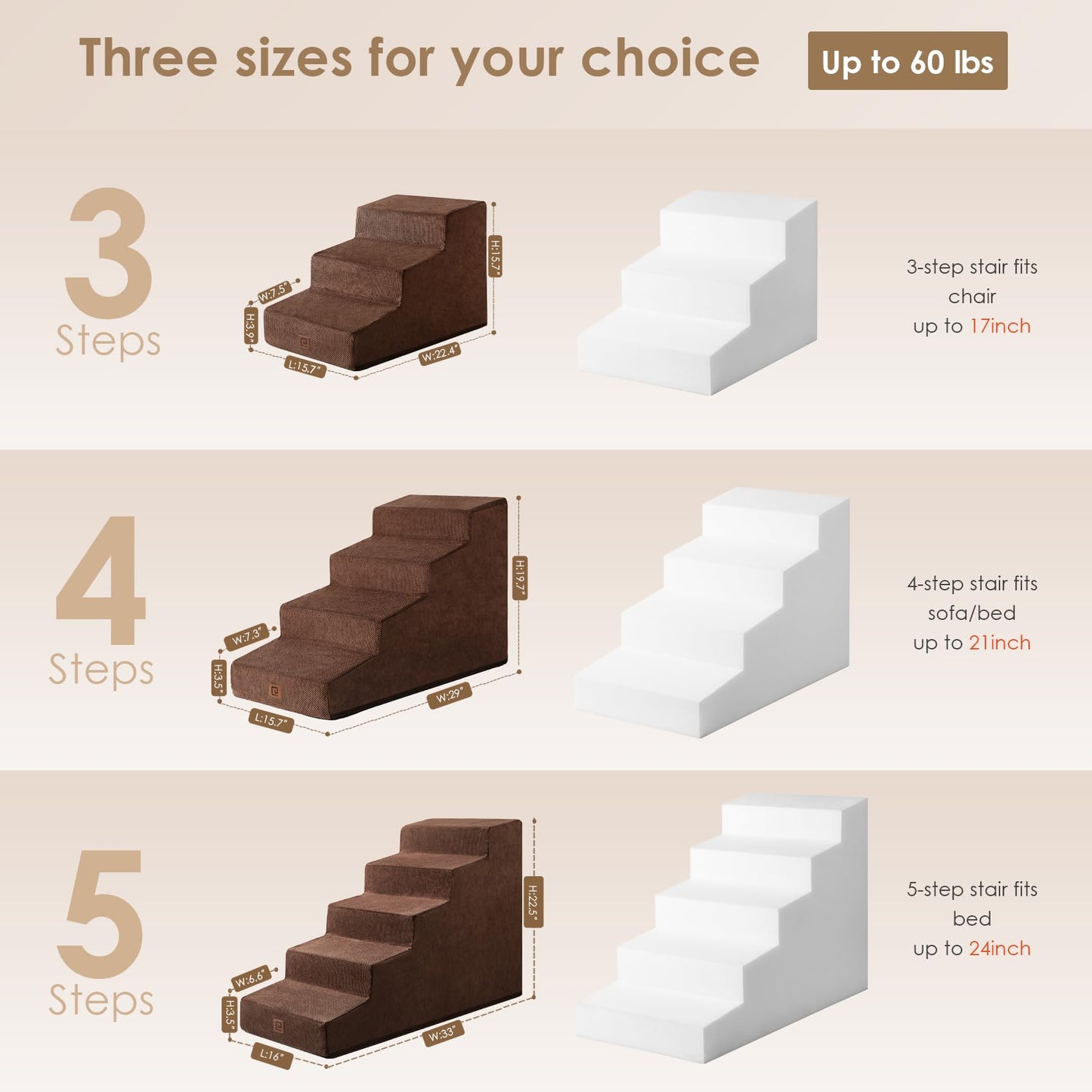 EHEYCIGA Dog Stairs for Bed 18”H, 4-Step Dog Steps for High Bed, Pet Steps for Small Dogs and Cats, Non-Slip Balanced Pet Ramp Indoor, Grey