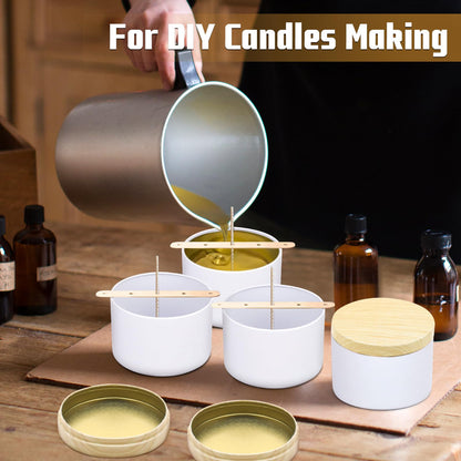 YJHSS 48-Pack White Candle Tins, 24pcs 8oz + 24pcs 4oz Candle tins with Metal Wood-Grain Printing Lids, Empty Candle Jars for Making Candles, Bulk Candle Containers Candle Making Jars for Christmas
