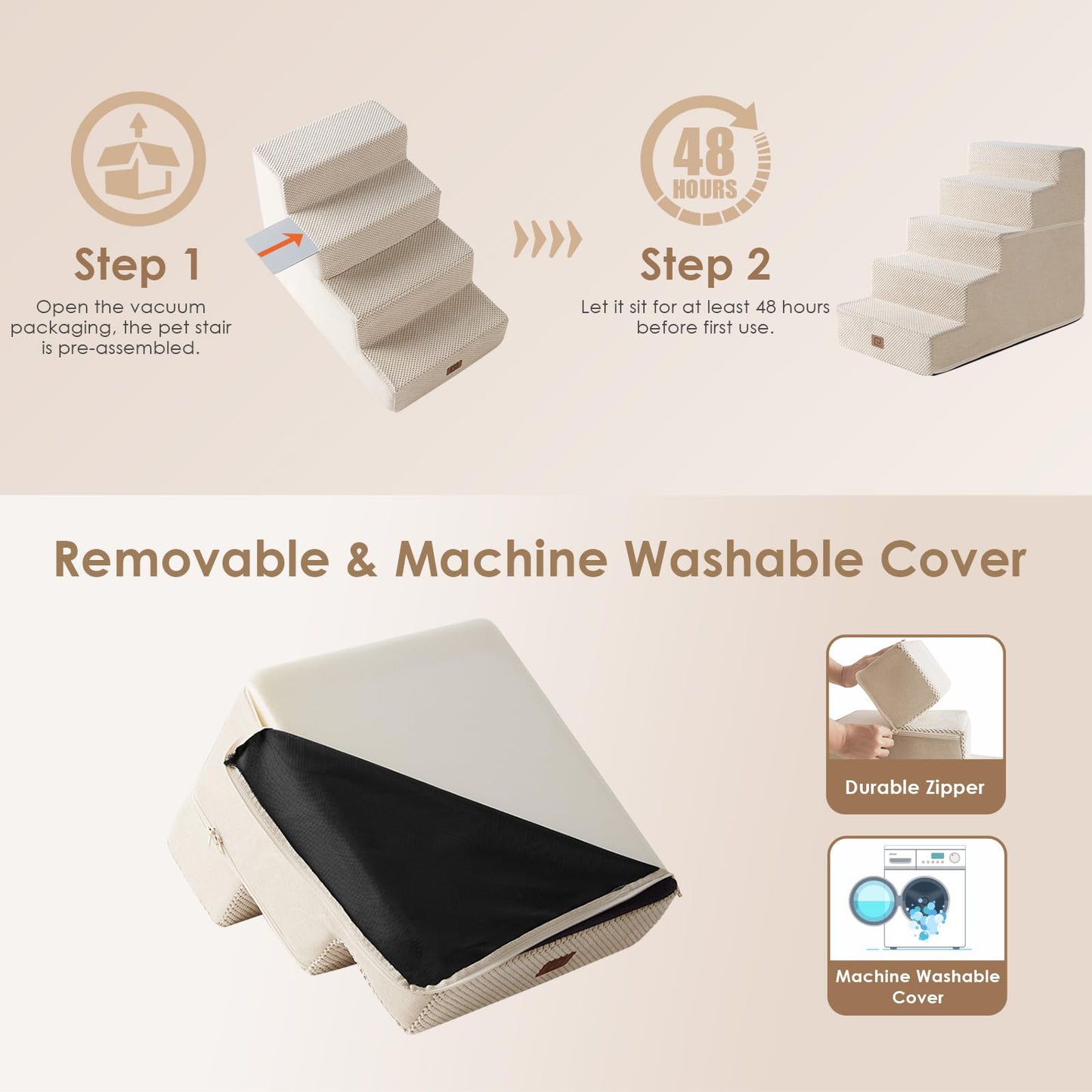 EHEYCIGA Dog Stairs for Bed 18”H, 4-Step Dog Steps for High Bed, Pet Steps for Small Dogs and Cats, Non-Slip Balanced Pet Ramp Indoor, Grey