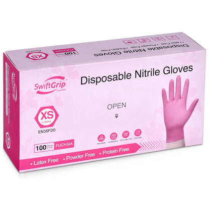 Powder-Free Nitrile Gloves, 100ct Box - 3-mil, Disposable Nitrile Gloves, Latex-Free, Powder-Free - Pink/Fuchsia