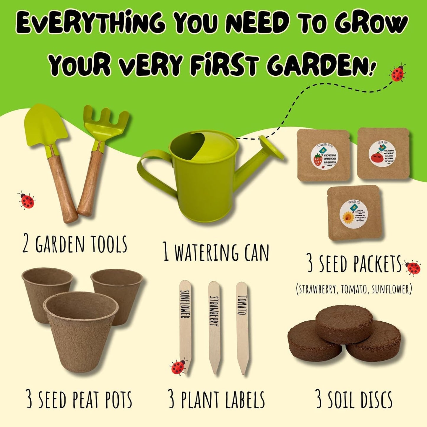 Kids Gardening Set | Kids Gardening Tools | 15 Pcs Toddler Gardening Set with Rake, Shovel, and Small Watering Can for Kids | Gardening Kit with Seeds | Educational Outside Toys for Kids