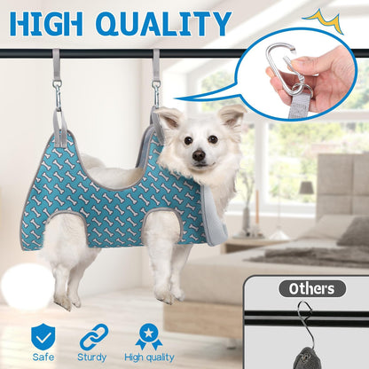 Supet Dog Grooming Hammock for Small Dogs Cat, Relaxation Pet Grooming Hammock Restraint for Nail Trimming (Coral Blue, S（ Legs Spacing：7-10.2" / Max W：15-35LBS）)