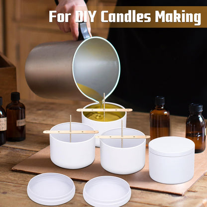 YJHSS 48-Pack White Candle Tins, 24pcs 8oz + 24pcs 4oz Candle tins with Metal Wood-Grain Printing Lids, Empty Candle Jars for Making Candles, Bulk Candle Containers Candle Making Jars for Christmas