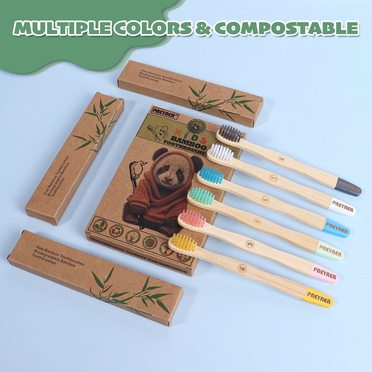 New Kids Bamboo Toothbrushes - 6 Pack, Organic Soft Bristle Toothbrush for Kids, Biodegradable Children's Toothbrushes (Toddler Toothbrush Ages 3-12, Multicolor)