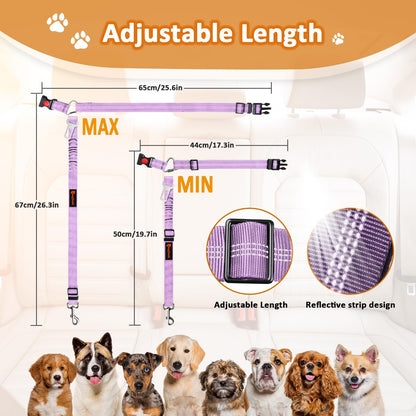 Removable Dog Seat Belt Harness for Car, 3 in 1 Pet Dog Car Seatbelt Leash, Retractable Restraint Secures to Vehicle Headrest & Adjustable Reflective Bungee Dog Seatbelt Tether, Blue and Black