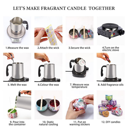 SAEUYVB Candle Making Kit - DIY Starter Soy Candle Making Supplies/Kit - Soy Wax, 10 Jars & Tins, 10 Pleasant Scents, Color Dyes & More，Perfect Candle Making Kit for Adults