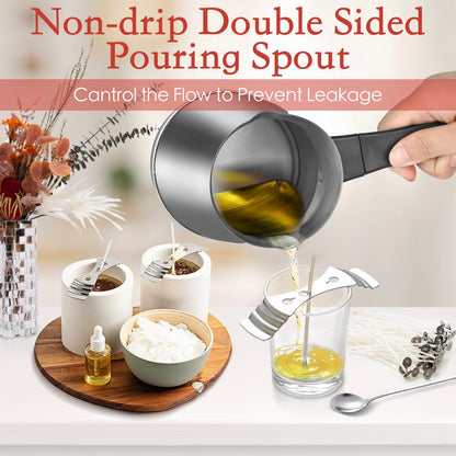 Candle Wax Melter, Stainless Steel Electric Wax Melter for Candle Making, Candle Making Kit with Hot Plate, Double Spouts Wax Melting Pot with 51IN Cord, Candle Making Supplies