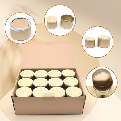 YJHSS 48-Pack White Candle Tins, 24pcs 8oz + 24pcs 4oz Candle tins with Metal Wood-Grain Printing Lids, Empty Candle Jars for Making Candles, Bulk Candle Containers Candle Making Jars for Christmas