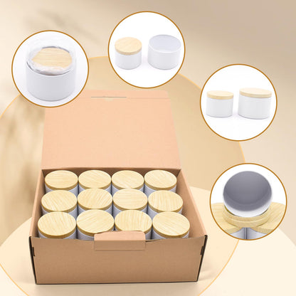 YJHSS 48-Pack White Candle Tins, 24pcs 8oz + 24pcs 4oz Candle tins with Metal Wood-Grain Printing Lids, Empty Candle Jars for Making Candles, Bulk Candle Containers Candle Making Jars for Christmas