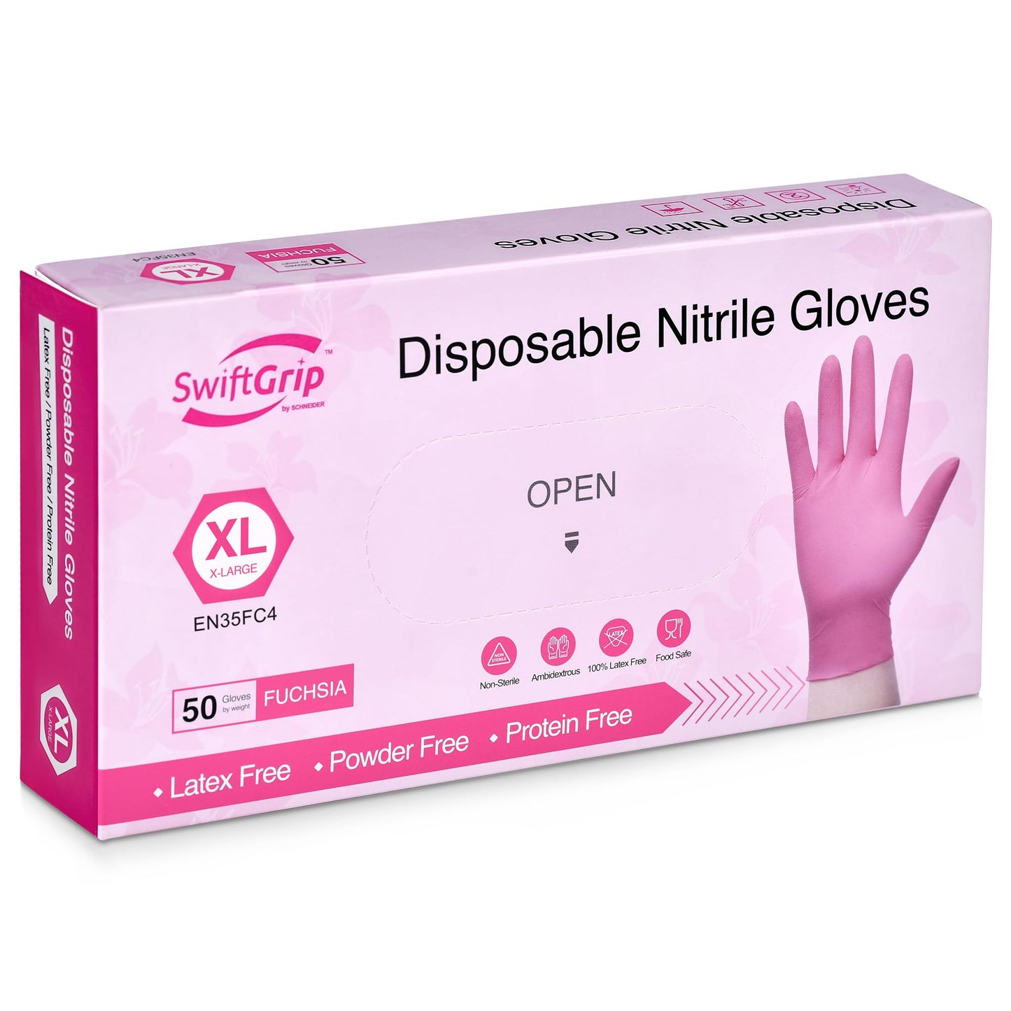 Powder-Free Nitrile Gloves, 100ct Box - 3-mil, Disposable Nitrile Gloves, Latex-Free, Powder-Free - Pink/Fuchsia