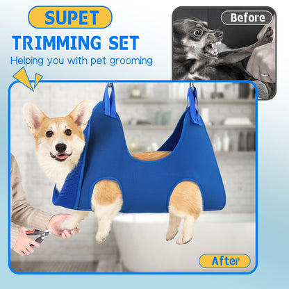 Supet Dog Grooming Hammock for Small Dogs Cat, Relaxation Pet Grooming Hammock Restraint for Nail Trimming (Coral Blue, S（ Legs Spacing：7-10.2" / Max W：15-35LBS）)