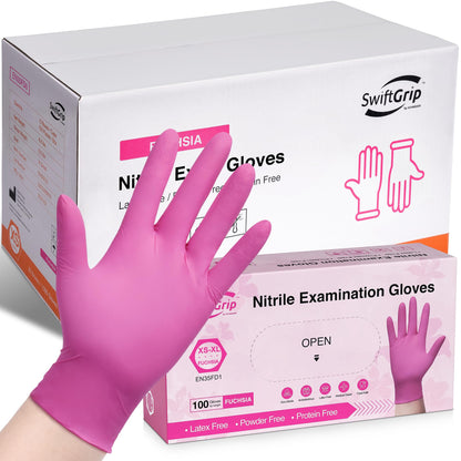 Powder-Free Nitrile Gloves, 100ct Box - 3-mil, Disposable Nitrile Gloves, Latex-Free, Powder-Free - Pink/Fuchsia