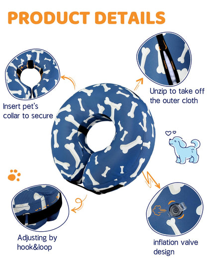 Supet Inflatable Dog Cone Collar Alternative After Surgery, Doggie Neck Donut Collar Recovery ECollar, Soft Dog Cone for Small Medium Large Dogs