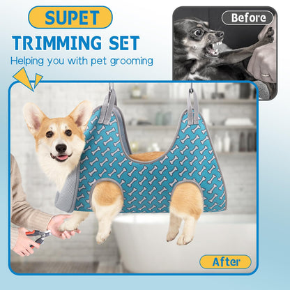 Supet Dog Grooming Hammock for Small Dogs Cat, Relaxation Pet Grooming Hammock Restraint for Nail Trimming (Coral Blue, S（ Legs Spacing：7-10.2" / Max W：15-35LBS）)