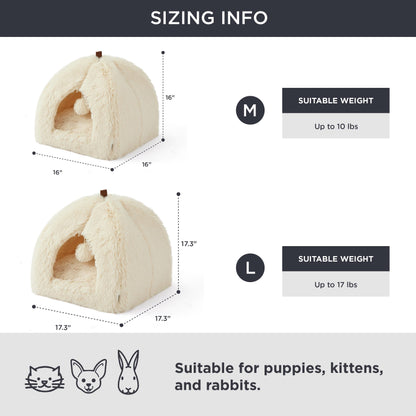 Bedsure Cat Beds for Indoor - 2 in 1 Cat Cave House Tent for Kittens and Small Pets with Removable Washable Cushioned Pillow, Foldable Kitten Hideaway with Non-Slip Bottom, Grey, 16 inches