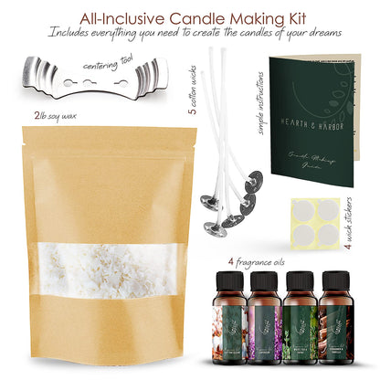 Hearth & Harbor Soy Candle Wax for Candle Making 10 lb Bag, Premium Natural Soy Wax Flakes, 100 Cotton Candle Wicks, 100 Wick Stickers, & 2 Centering Devices