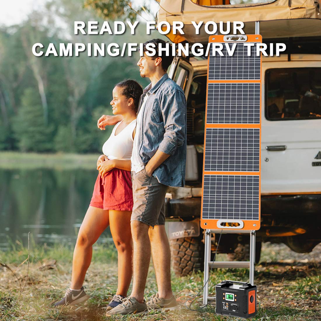 Foldable Solar Panel, FF FLASHFISH 18V/60W Portable Solar Charger Charge for Portable Power Station, Phone, Laptop, with DC Output, 45W USB-C, QC3.0 Port When Camping Fishing Van RV Road Trip