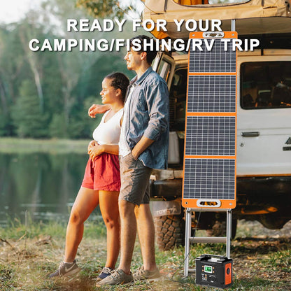 Foldable Solar Panel, FF FLASHFISH 18V/60W Portable Solar Charger Charge for Portable Power Station, Phone, Laptop, with DC Output, 45W USB-C, QC3.0 Port When Camping Fishing Van RV Road Trip