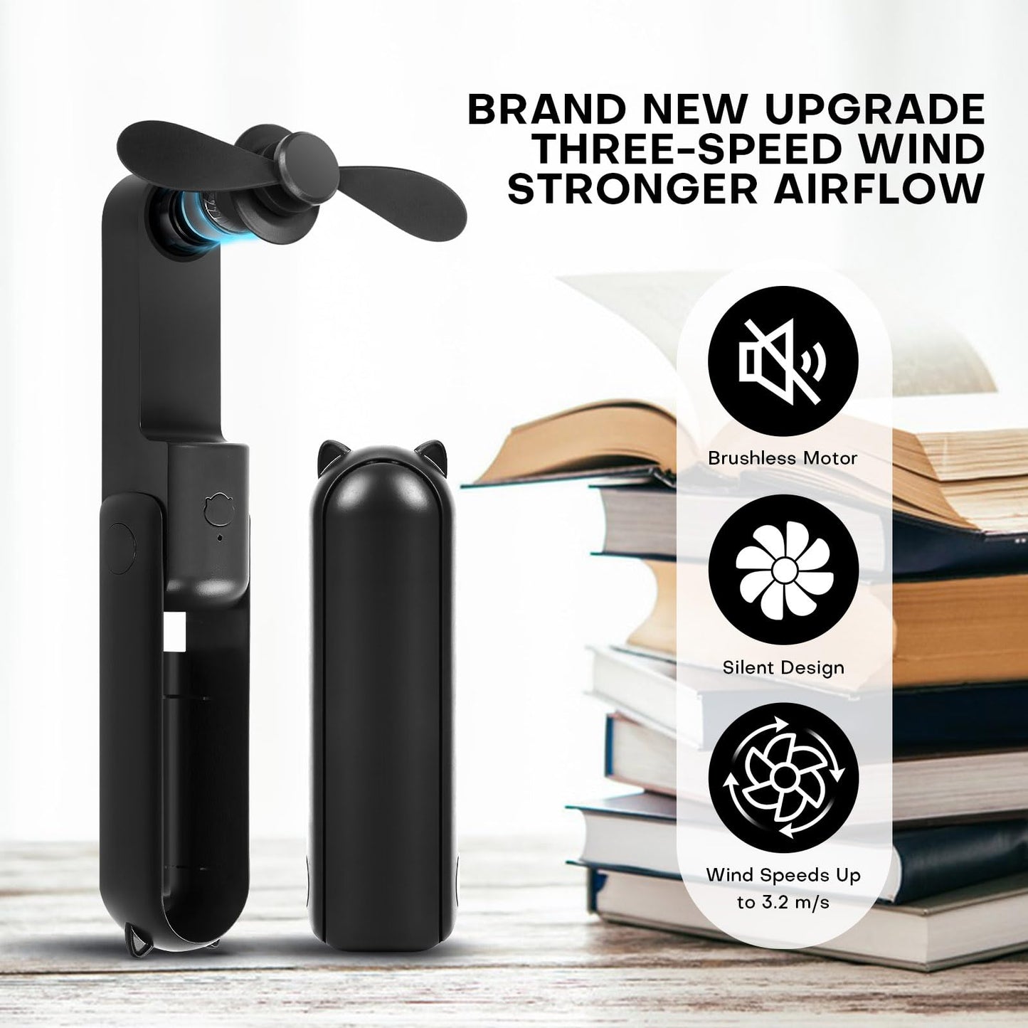 OHLGT Mini Ventilador Portátil: Silencioso, Recargable y Power Bank (9-15h)