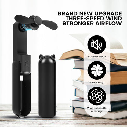 OHLGT Mini Ventilador Portátil: Silencioso, Recargable y Power Bank (9-15h)