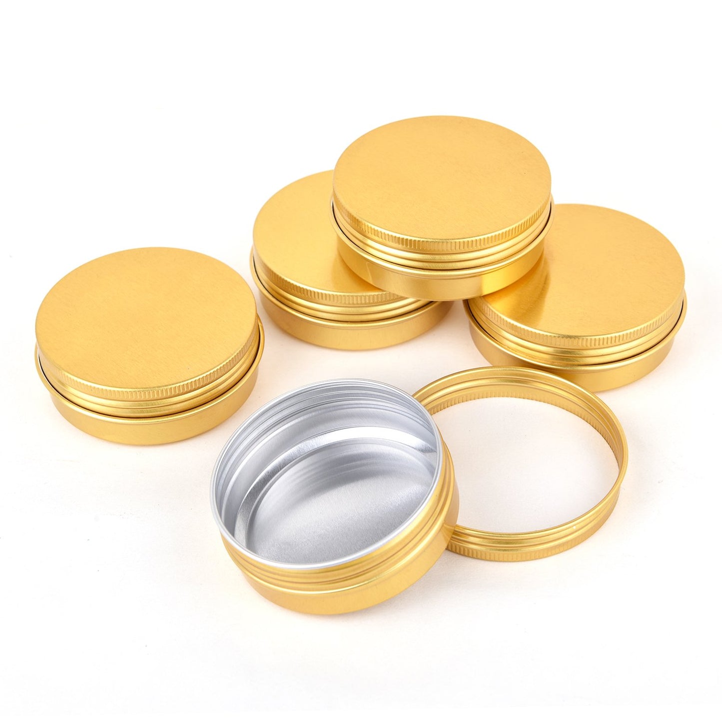 2oz 60ml Metal Storage Tins, Aluminum 2 oz Tins Jars Round Tin Containers, Empty Salve Jars Screw Top Tin Cans for Store Spices,Candies,Tea or Gift Giving,Gold(Pack of 14)