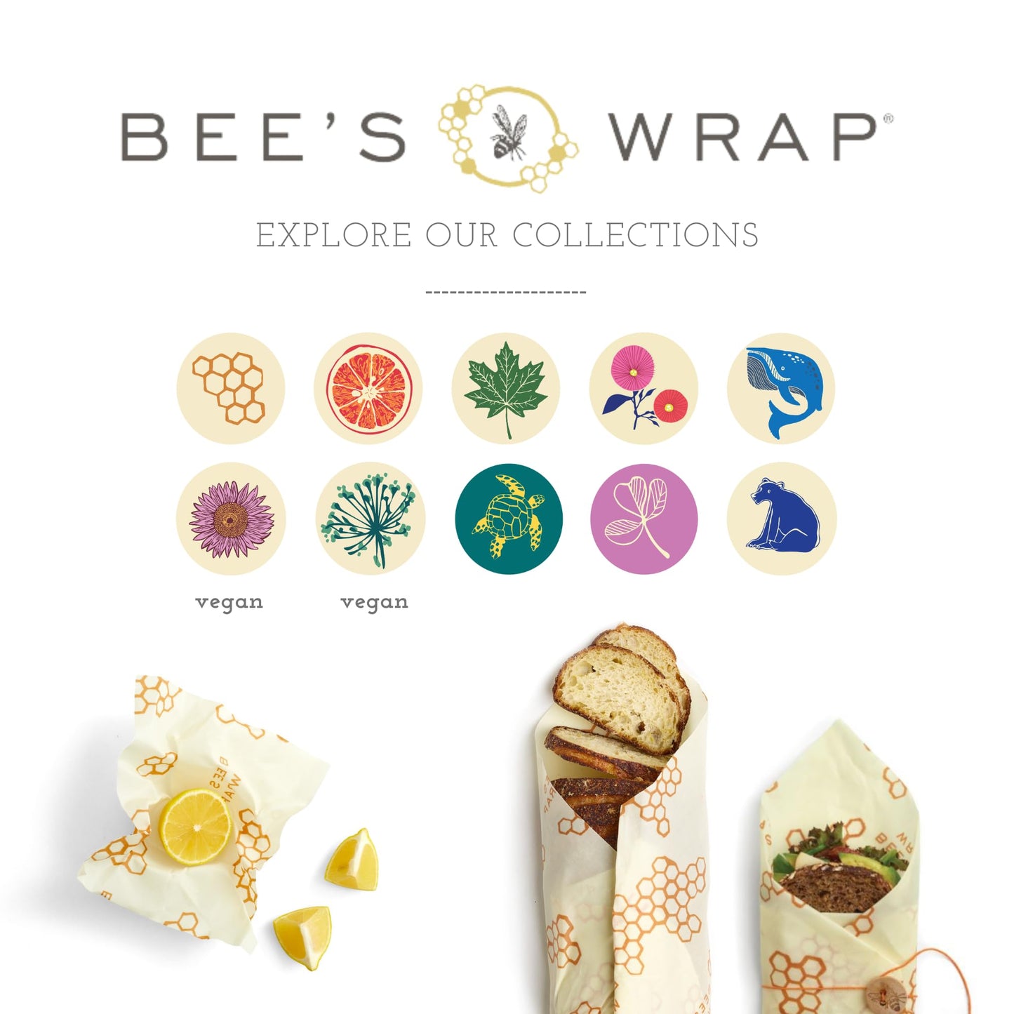 Bee's Wrap Reusable Vegan Alternative to Beeswax Food Wraps, Made in the USA, Eco Friendly Food Wraps, Sustainable Food Storage Containers, Organic Food Wraps, Bread Wrap for Homemade Bread, Vegan