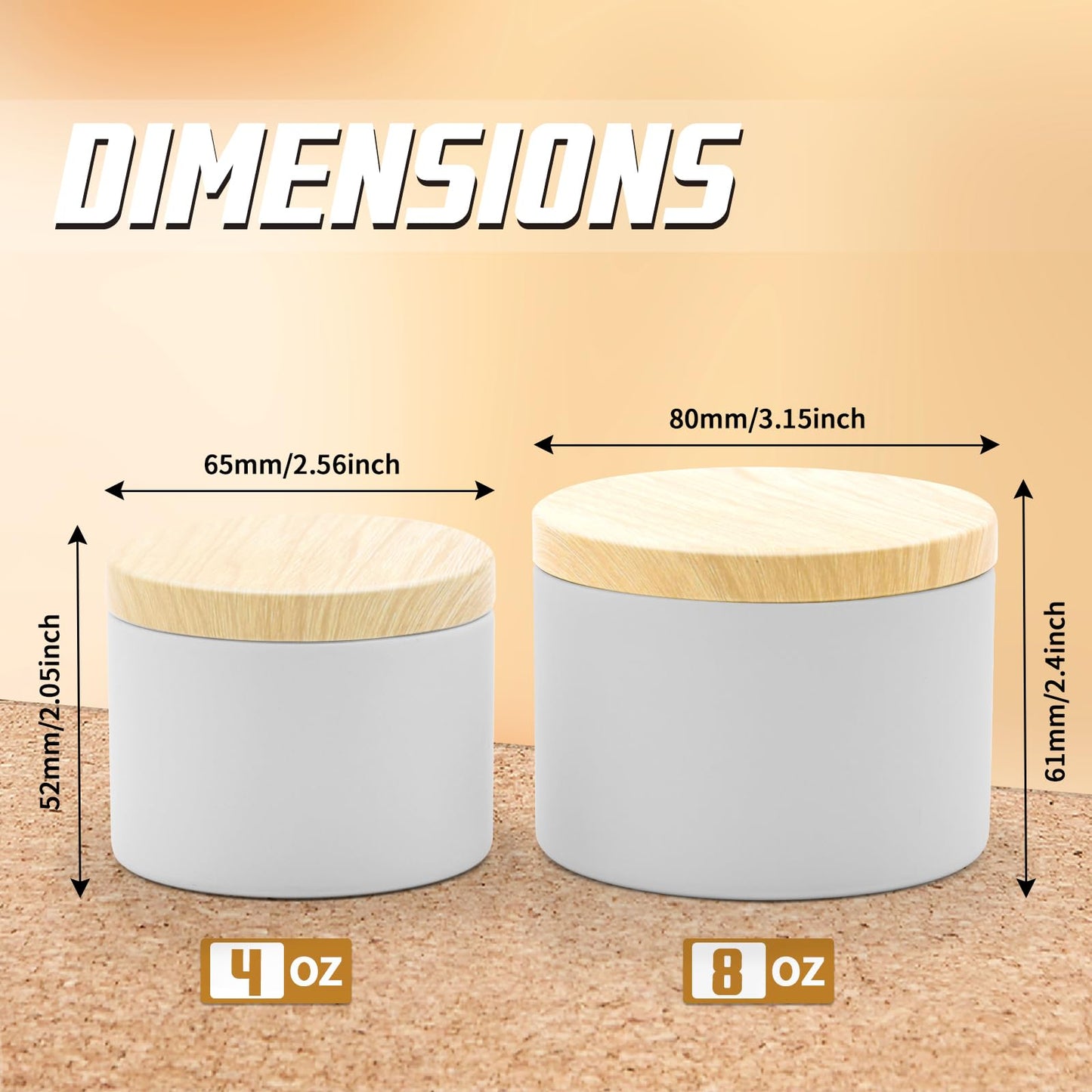 YJHSS 48-Pack White Candle Tins, 24pcs 8oz + 24pcs 4oz Candle tins with Metal Wood-Grain Printing Lids, Empty Candle Jars for Making Candles, Bulk Candle Containers Candle Making Jars for Christmas