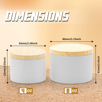 YJHSS 48-Pack White Candle Tins, 24pcs 8oz + 24pcs 4oz Candle tins with Metal Wood-Grain Printing Lids, Empty Candle Jars for Making Candles, Bulk Candle Containers Candle Making Jars for Christmas