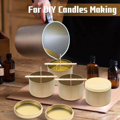 YJHSS 48-Pack White Candle Tins, 24pcs 8oz + 24pcs 4oz Candle tins with Metal Wood-Grain Printing Lids, Empty Candle Jars for Making Candles, Bulk Candle Containers Candle Making Jars for Christmas
