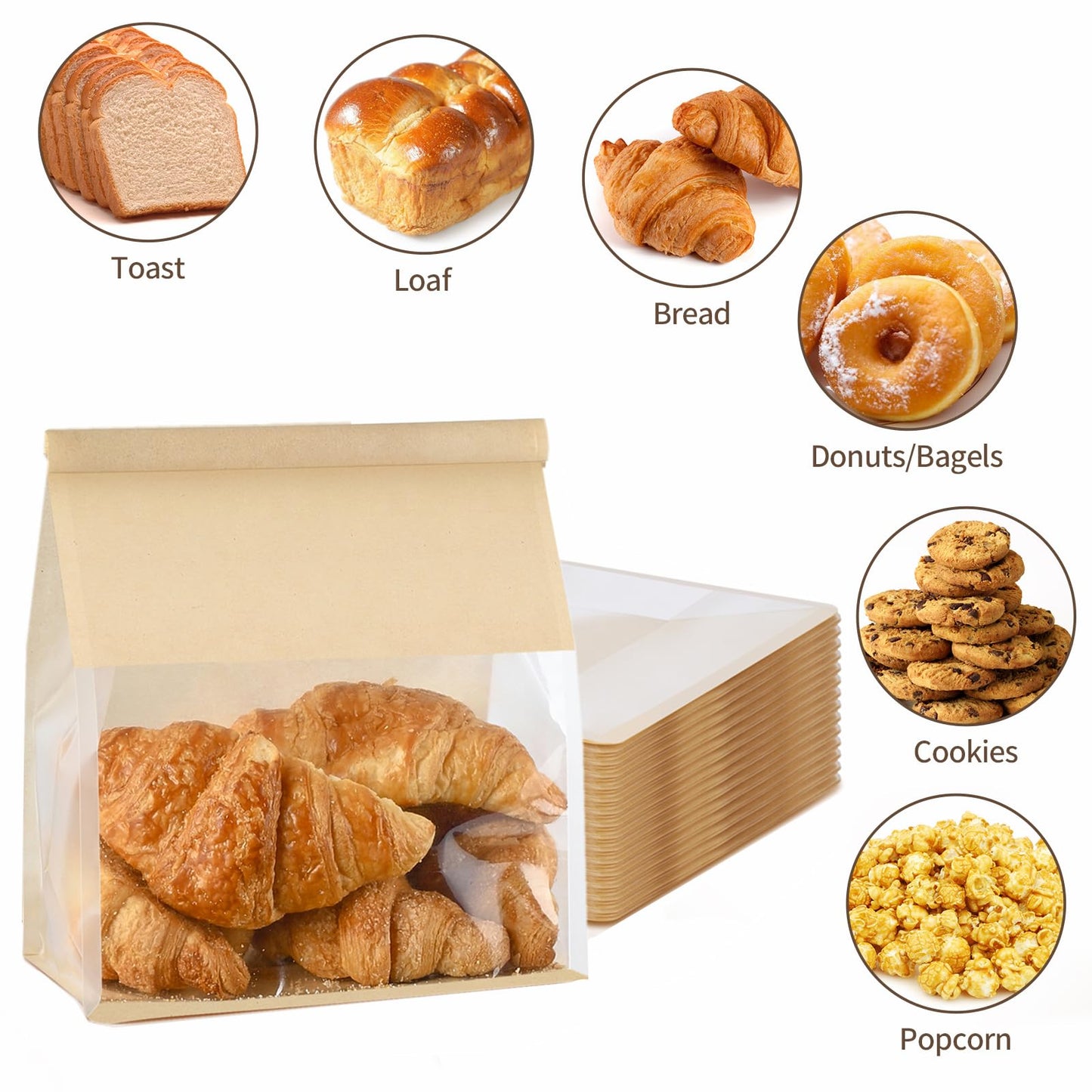 Ocmoiy 50Pcs Large Bread Bags for Homemade Bread, Resealable Sourdough Bread Bags, Clear Front Tin Tie Tab Lock Bread Storage Bags with Window Paper Treat Bags (8.7x4.3x11 Inch)