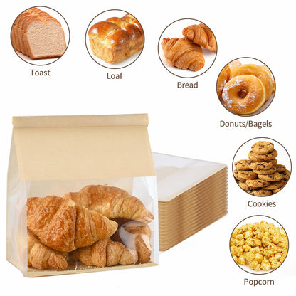 Ocmoiy 50Pcs Large Bread Bags for Homemade Bread, Resealable Sourdough Bread Bags, Clear Front Tin Tie Tab Lock Bread Storage Bags with Window Paper Treat Bags (8.7x4.3x11 Inch)