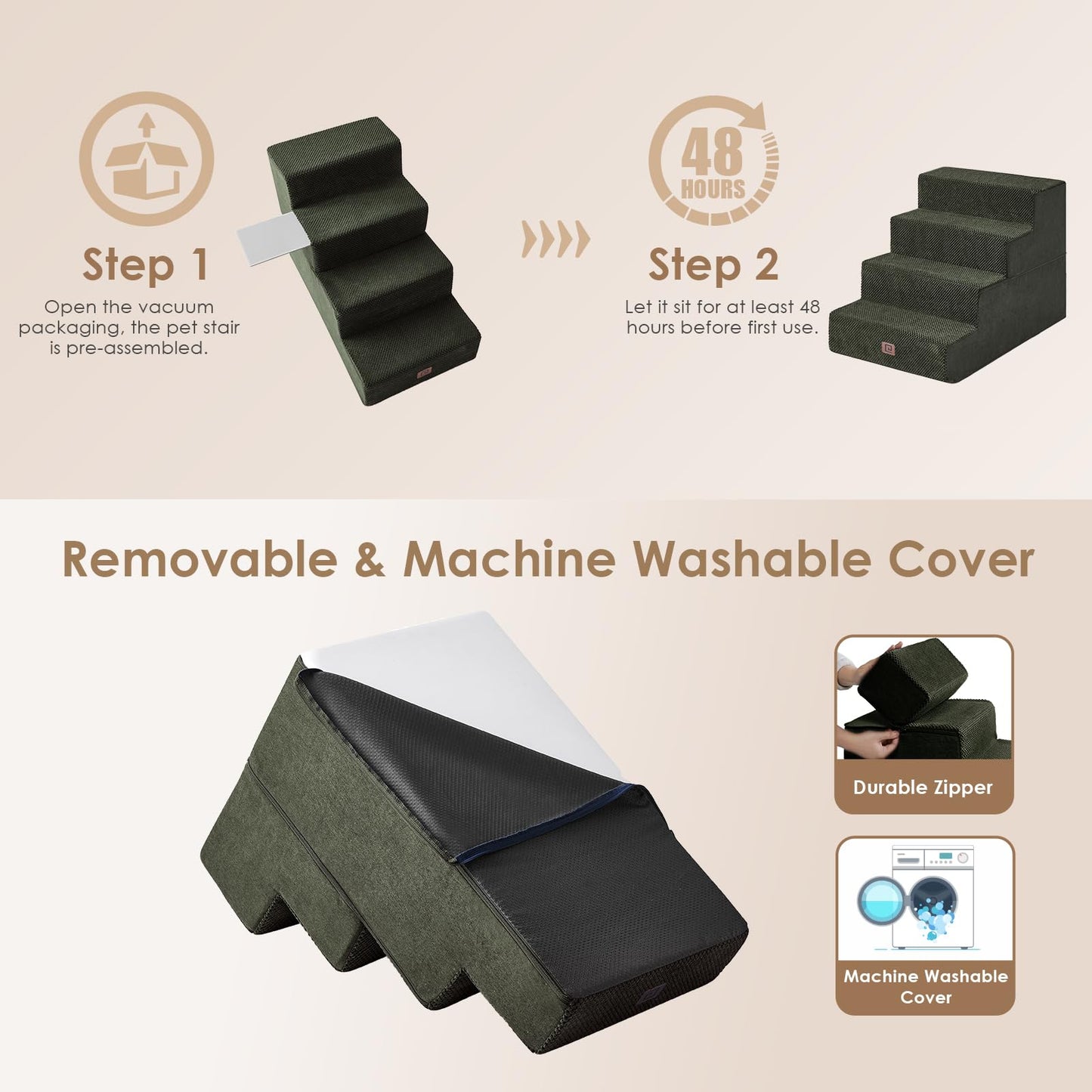 EHEYCIGA Dog Stairs for Bed 18”H, 4-Step Dog Steps for High Bed, Pet Steps for Small Dogs and Cats, Non-Slip Balanced Pet Ramp Indoor, Grey