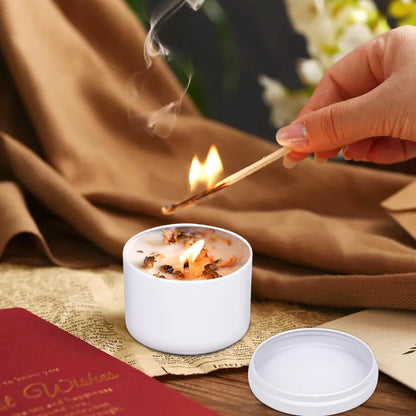 YJHSS 48-Pack White Candle Tins, 24pcs 8oz + 24pcs 4oz Candle tins with Metal Wood-Grain Printing Lids, Empty Candle Jars for Making Candles, Bulk Candle Containers Candle Making Jars for Christmas