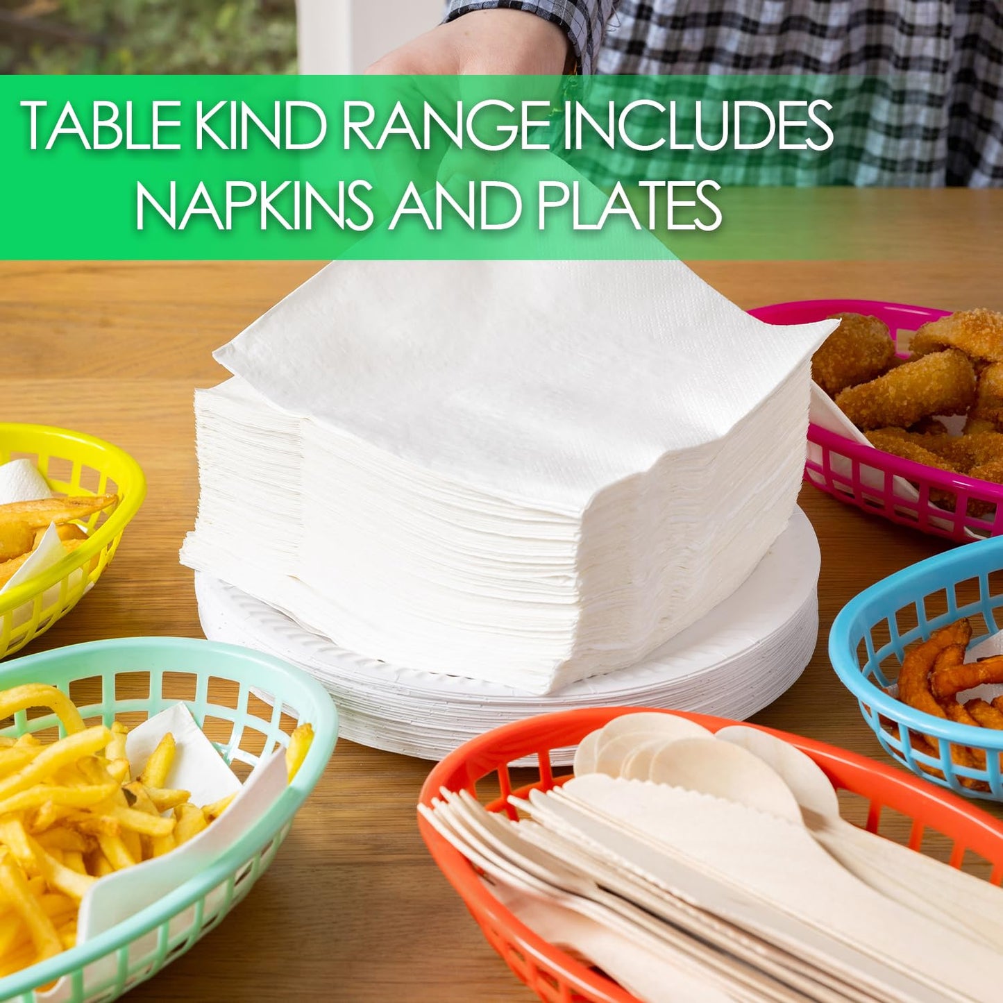 Table Kind - Paquete de 100 servilletas blancas suaves, servilletas de calidad para fiestas, catering y uso diario, ecológicas, desechables, compostables para el hogar, sostenibles y reciclables,