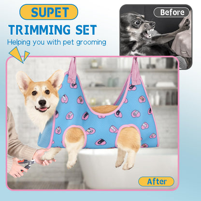 Supet Dog Grooming Hammock for Small Dogs Cat, Relaxation Pet Grooming Hammock Restraint for Nail Trimming (Coral Blue, S（ Legs Spacing：7-10.2" / Max W：15-35LBS）)