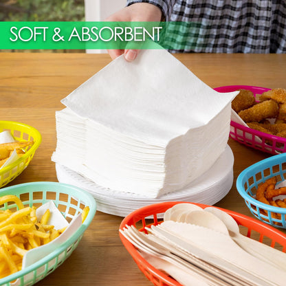 Table Kind - Paquete de 100 servilletas blancas suaves, servilletas de calidad para fiestas, catering y uso diario, ecológicas, desechables, compostables para el hogar, sostenibles y reciclables,